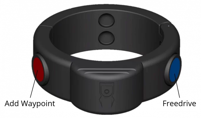 Bild des Teach-Ring für Universal Robots und den zwei Buttons zum anderen von Wegpunkten und Freedrive Modus